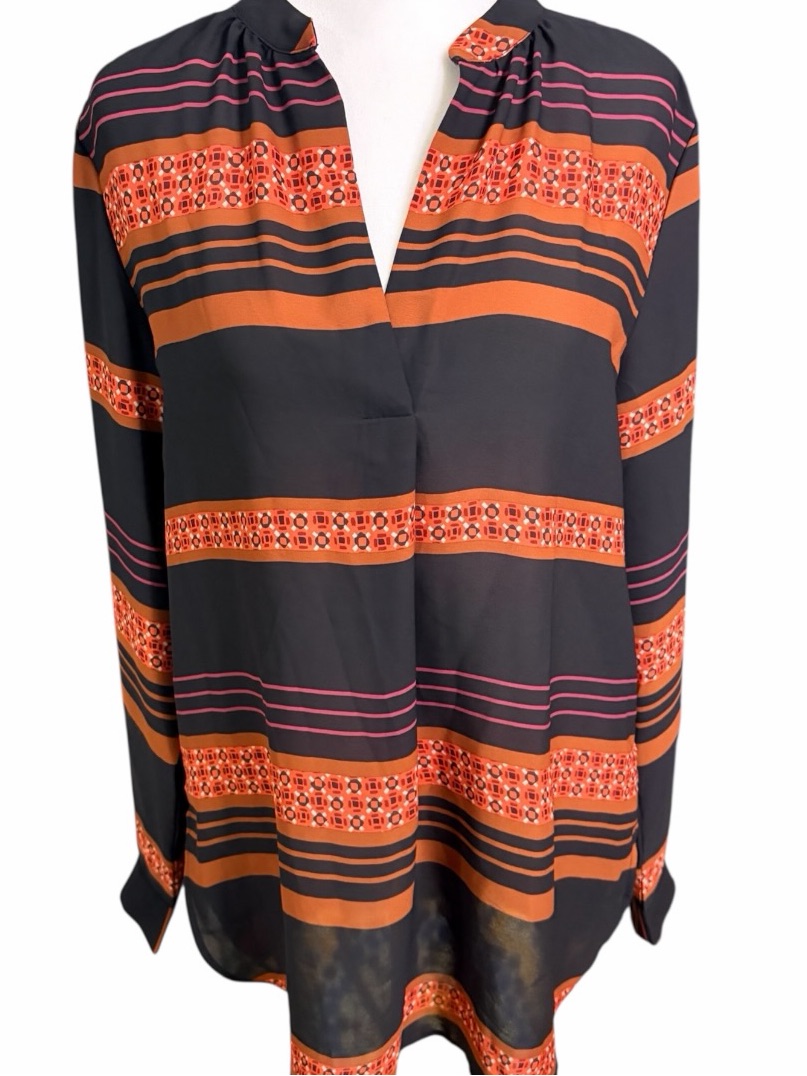 Loft Black Tunic Blouse With Orange And Pink Stripes